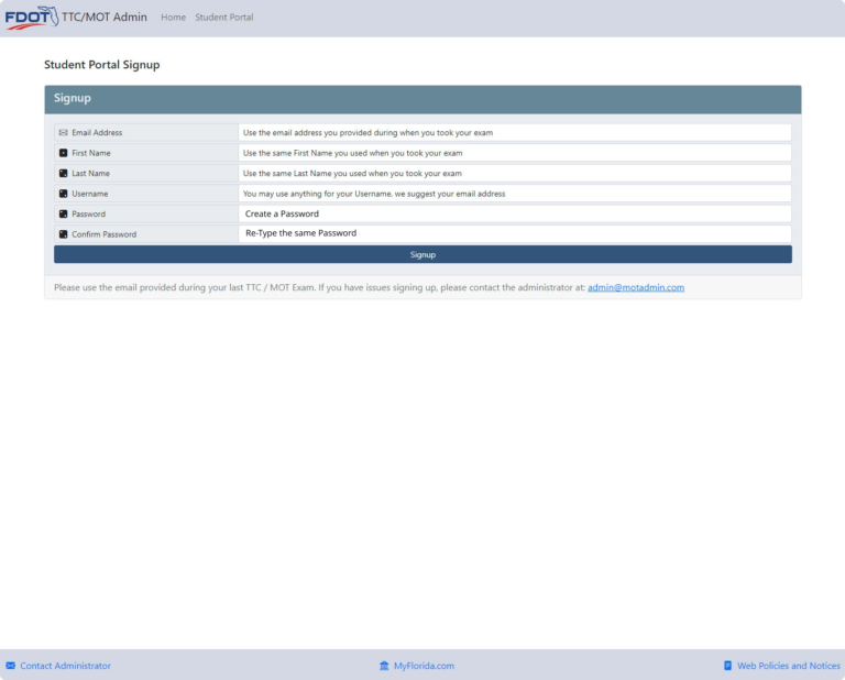 FDOT TTC Account Registration Form